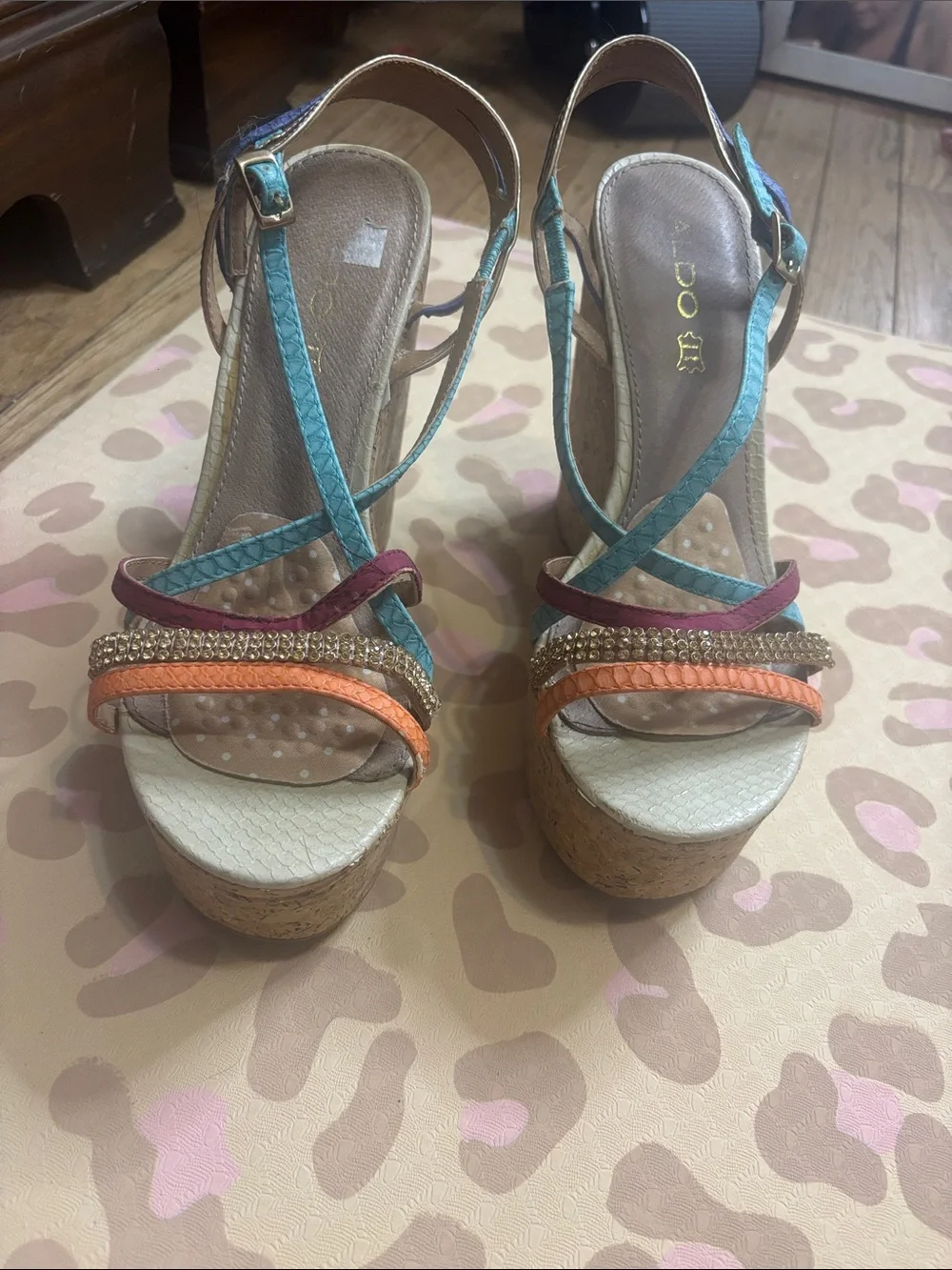 Women’s Multicolor Strappy Cork Wedge Sandals